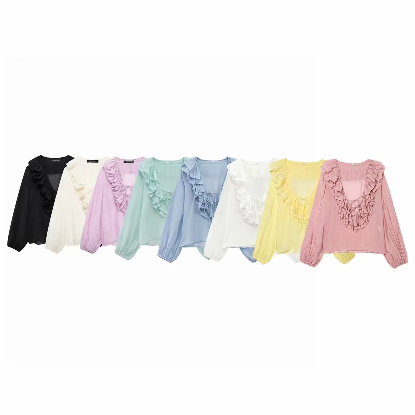 Women Fashion Long Sleeve V Neck Tierred Ruffles Loose Blouse Female Solid Color Casual Shirts Blusas Chic Tops LS6317
