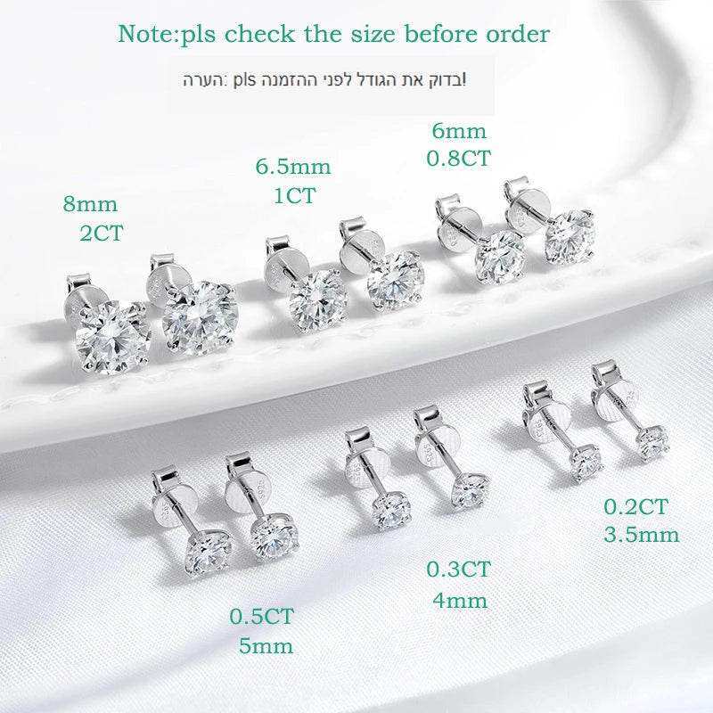 Each 0.2-2CT Certified Moissanite Stud Earrings for Women 4 Claw Sparkling Wedding Party Jewelry Sterling Silver S925