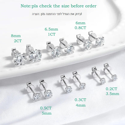 Each 0.2-2CT Certified Moissanite Stud Earrings for Women 4 Claw Sparkling Wedding Party Jewelry Sterling Silver S925