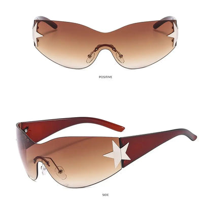 2025 Fashion Punk Y2K Sunglasses for Women Men Trendy Wrap Around Sun Glasses Shades Star Decoration Eyewear UV400 Goggles