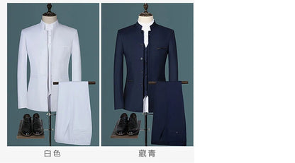 Suit (Blazer+ Vest + Pants) Men's Fashion Gentleman Business Outdoor Standing Collar Gentleman Wedding Work Casual MAO Suit