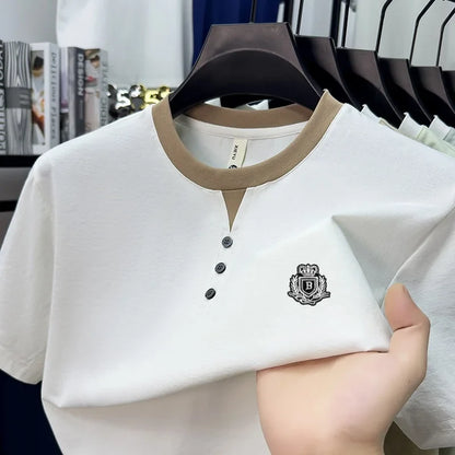 designer men's summer vacation two piece t-shirt round neck embroidered british style short sleeve casual fashion men's wear top