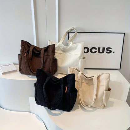Fleece Canvas Bag Autumn and Winter New Versatile Large Capacity Tote Bag Student Single Shoulder Commuting Tote Bag