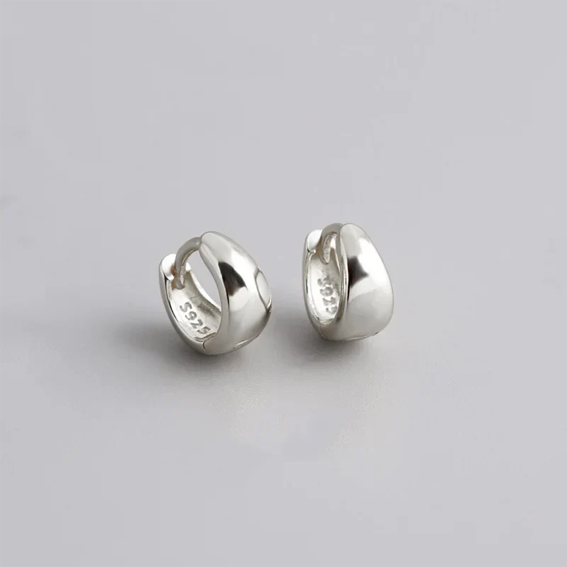 925 Sterling Silver Fine Matte Simple Wide Huggies Gothic Hoop Earrings for Women Unisex Piercing Rock Jewelry Ear Buckle