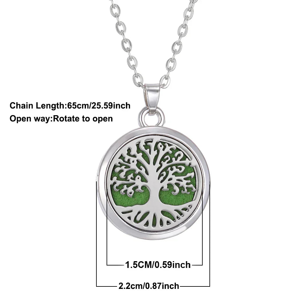 New Tree Of Life Aromatherapy Necklace Stainless Steel Essential Oil Diffuser Amulet Perfume Locket Pendant Women Jewelry Gift