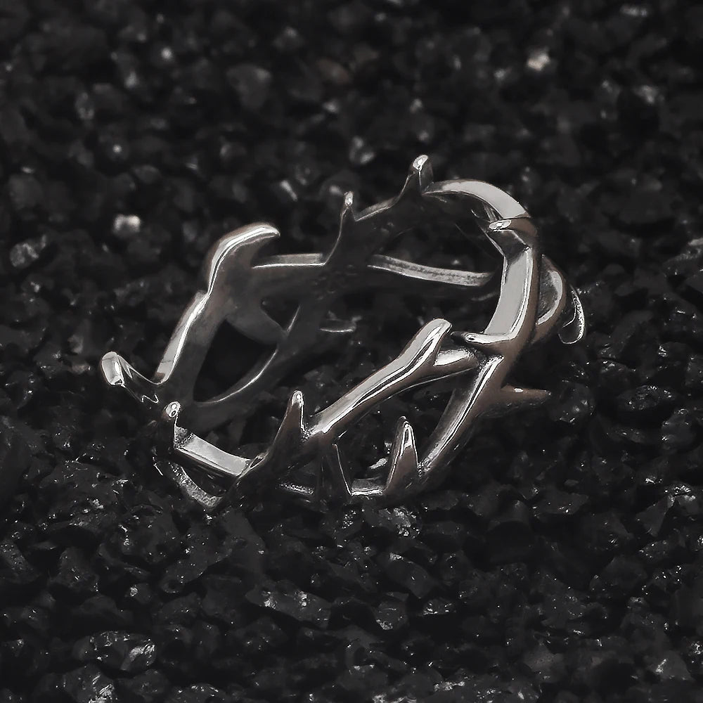 925 Sterling Silver Gothic Thorn Couple Rings for Women Men Punk Retro Cool Spiky Finger Ring Adjustable Hip-hop Y2k Jewelry