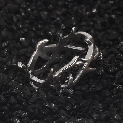 925 Sterling Silver Gothic Thorn Couple Rings for Women Men Punk Retro Cool Spiky Finger Ring Adjustable Hip-hop Y2k Jewelry