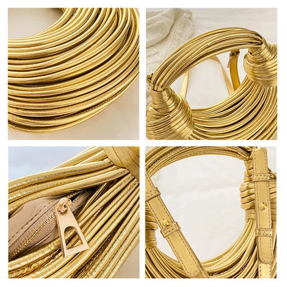 Luxury Designer Handbags Hand-woven Noodle Bag Knot Bag silver Dinner Bag
