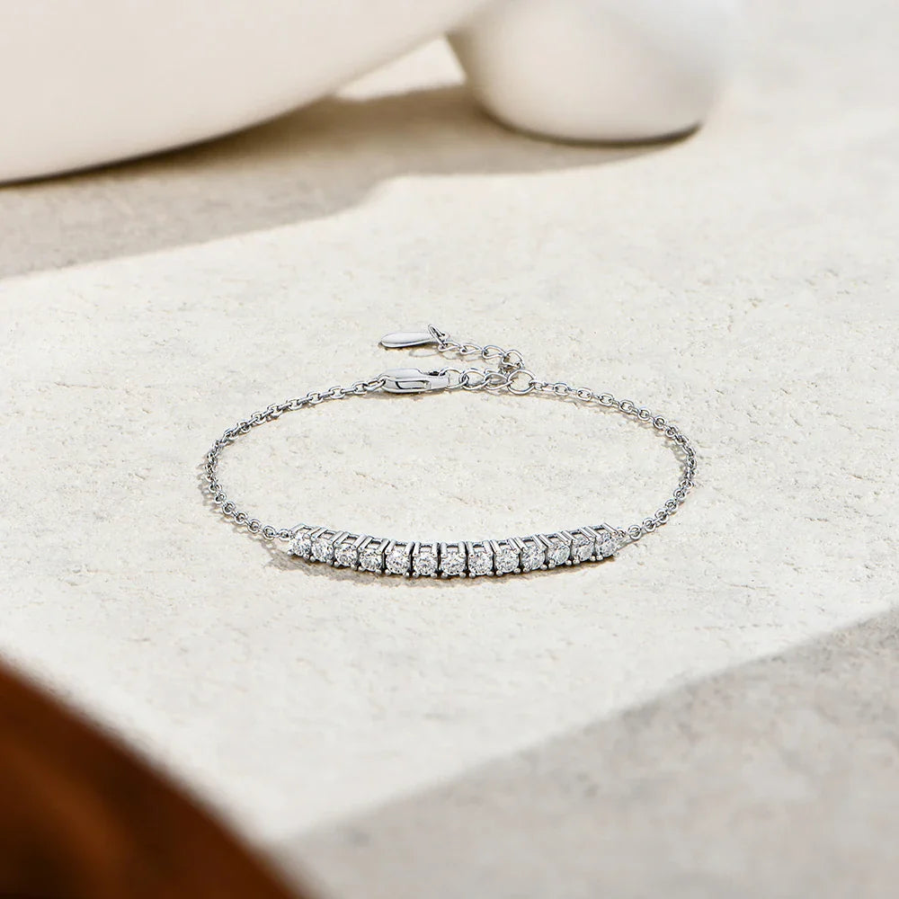 A Row Of Moissanite Tennis Bracelets 925 Sterling Silver Yellow Gold Plated Adjustable Bracelet For Women Charm Jewelry