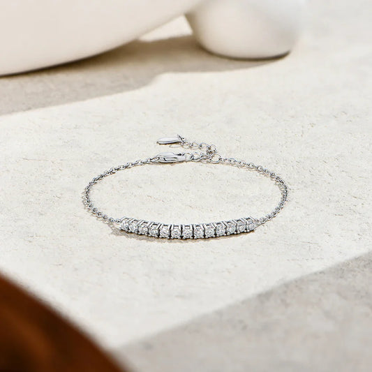 A Row Of Moissanite Tennis Bracelets 925 Sterling Silver Yellow Gold Plated Adjustable Bracelet For Women Charm Jewelry