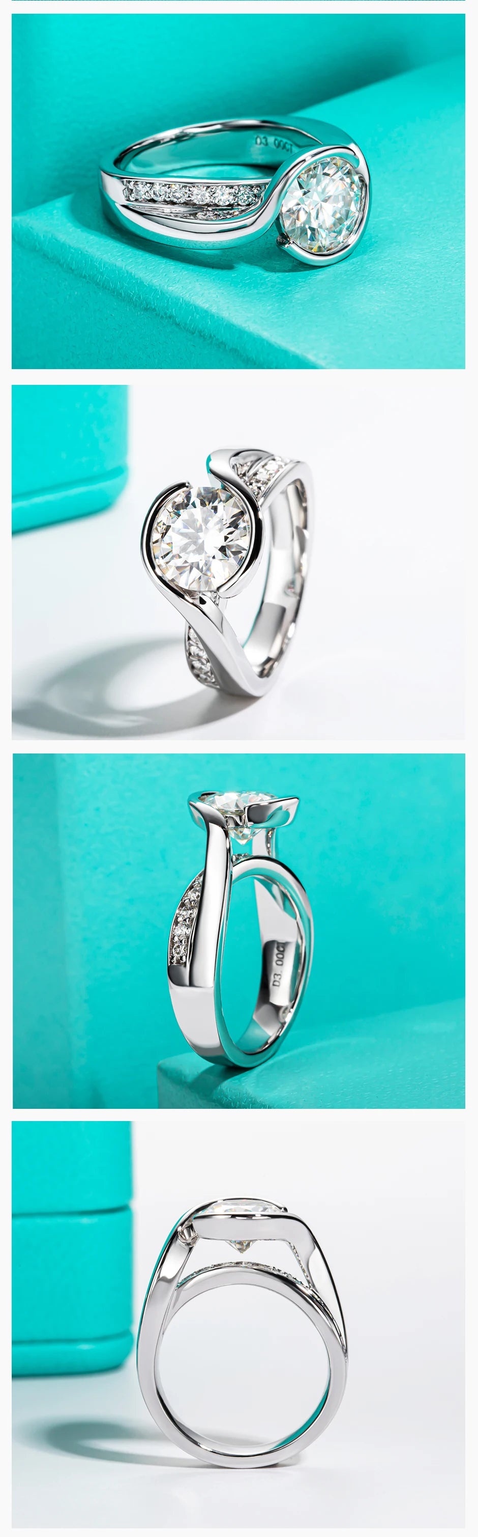 3ct D Color Moissanites Engagement Rings 18K Gold Plated With Cer Wedding Band Ring For Women Gifts Jewelry Wholesale