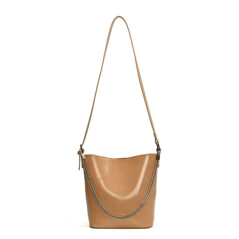 New Women's Large Capacity Bucket Bags with Wide Shoulder Strap Single Shoulder Handbag Drawstring Handheld Crossbody Bags