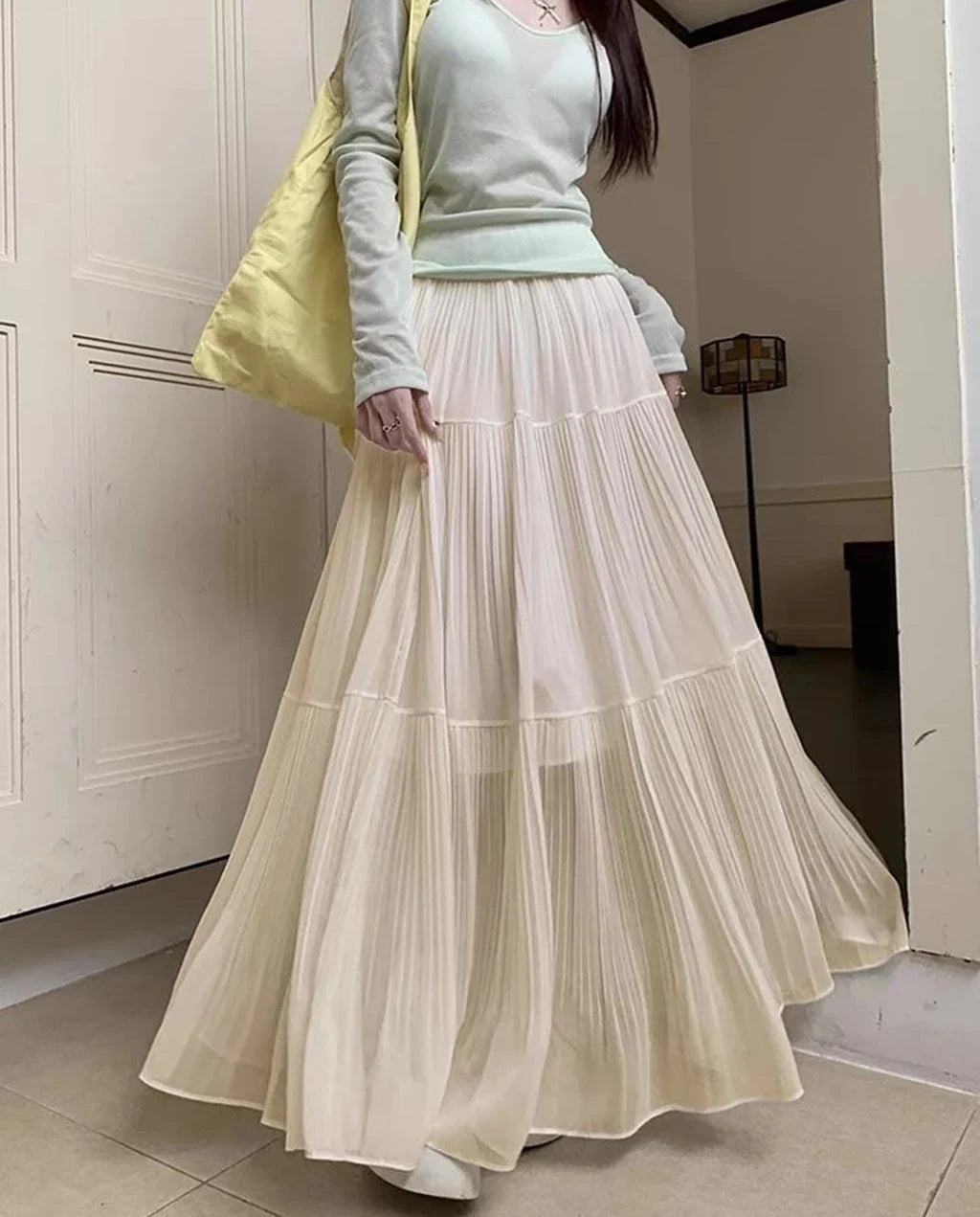 Women's High Waist Pleated Maxi Skirt, Casual A-Line Flowy Tiered Long Skirt, Elegant Beach Vacation Skirts for Ladies