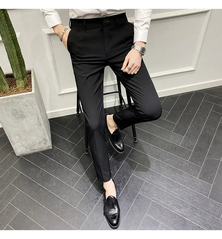 Men's Slim Fit Chino Pants with Embroidered Design - Classic Korean Style Casual Trousers for Daily Wear 28-42
