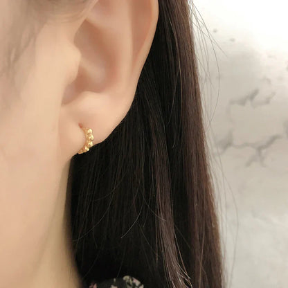 925 Sterling Silver Simple Fashion Glossy Beads Gold Huggies Hoop Earrings for Women Gothic Piercing Jewelry Accessories