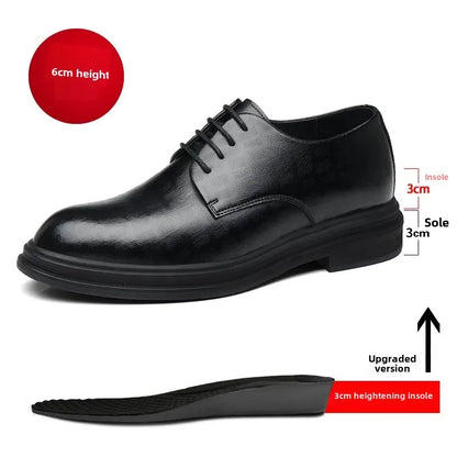 Men's Business Formal Shoes with Laces Hollow out Design 8cm Heightening Low Cut Casual Shoes Rubber Bottom Adult Size