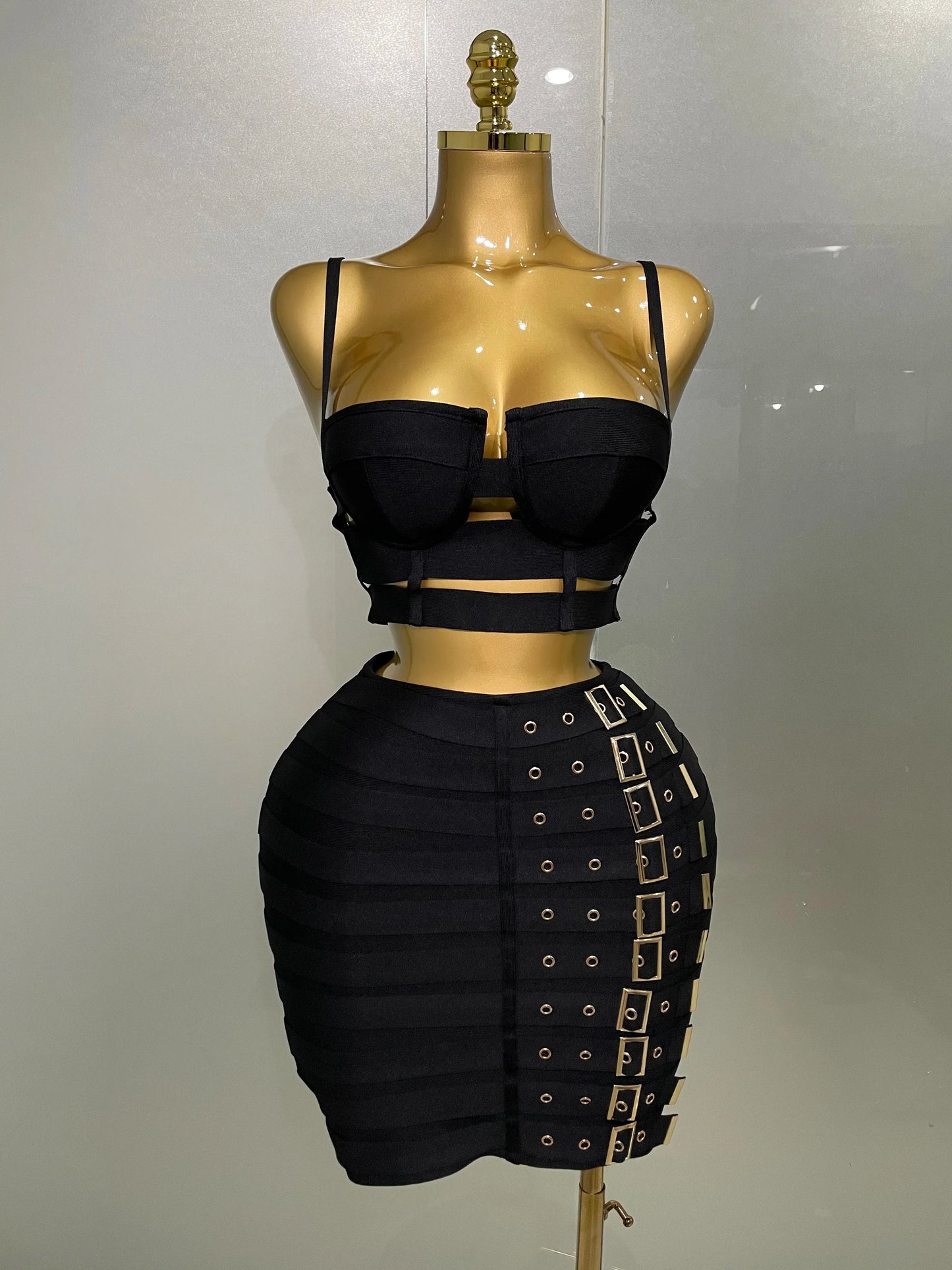 High Quality Women Sexy Bandage Tops Fashion Pencil Skirts Set Nightclub Party Celebrate Women's Set
