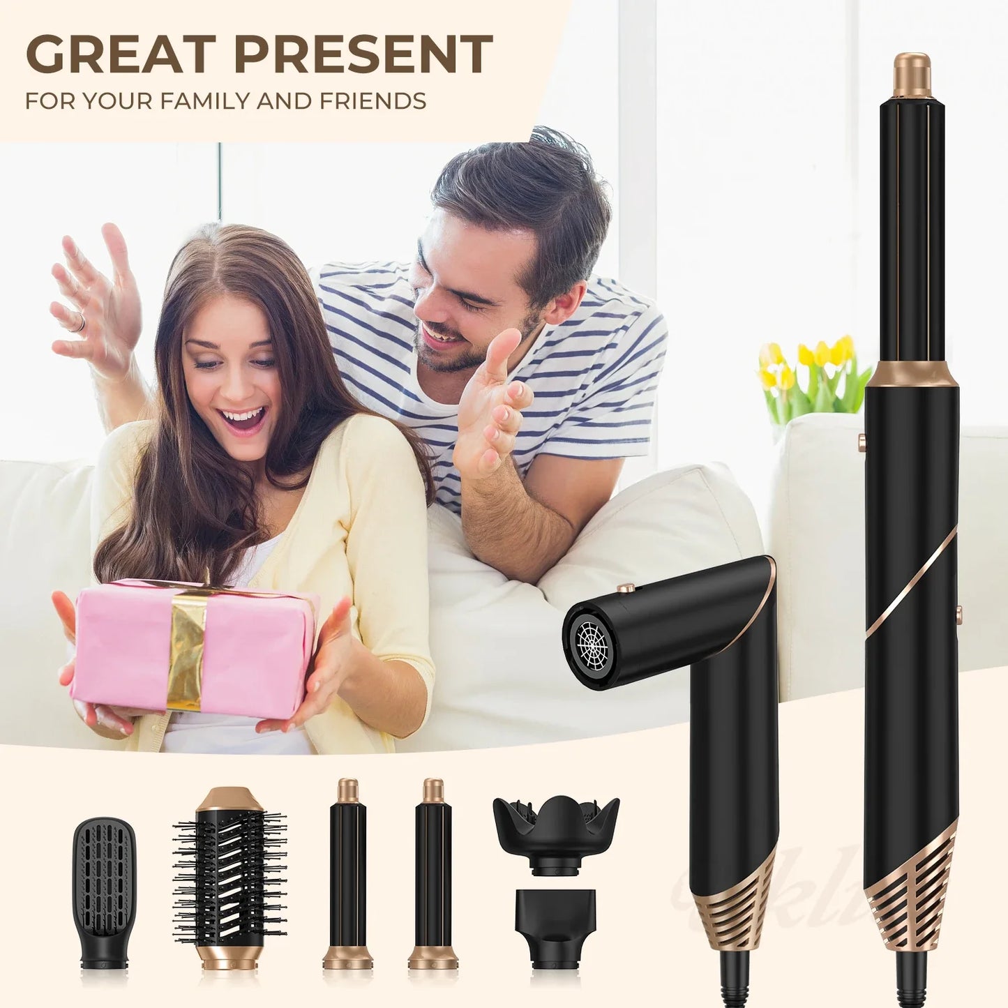 6 in 1 Hot Air Brush Foldable Hair Dryer with Diffuser Detachable Blow Dryer Brush Hairdryer Air Styler Hair Curler Curling Wand