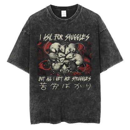 I Do Not Think Therefore I Do Not Am T-shirt Funny Japanese Style Opossum Vintage Washed T Shirt Unisex Fashion Humor T-shirts