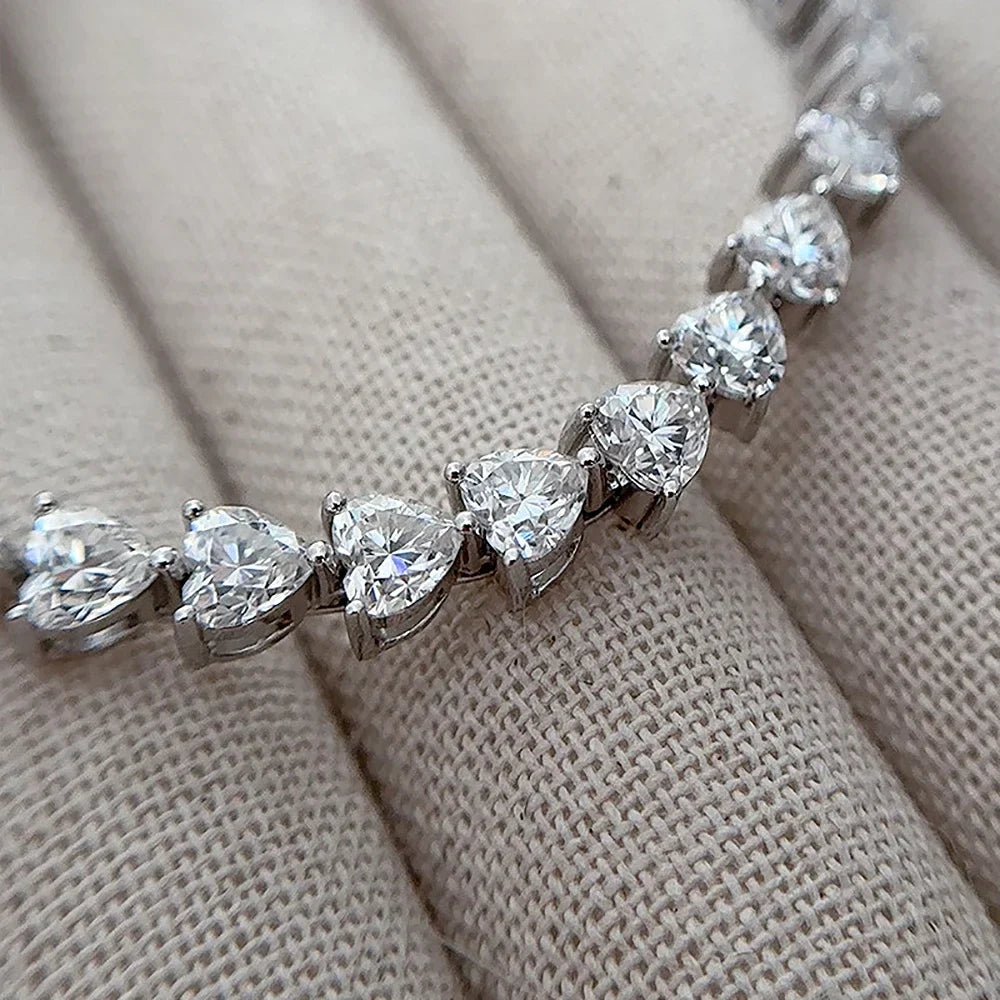 3/5/6.5mm Heart Cut Moissanite Tennis Bracelet with Certificates 925 Sterling Silver Sparkling Diamond Bracelets for Women