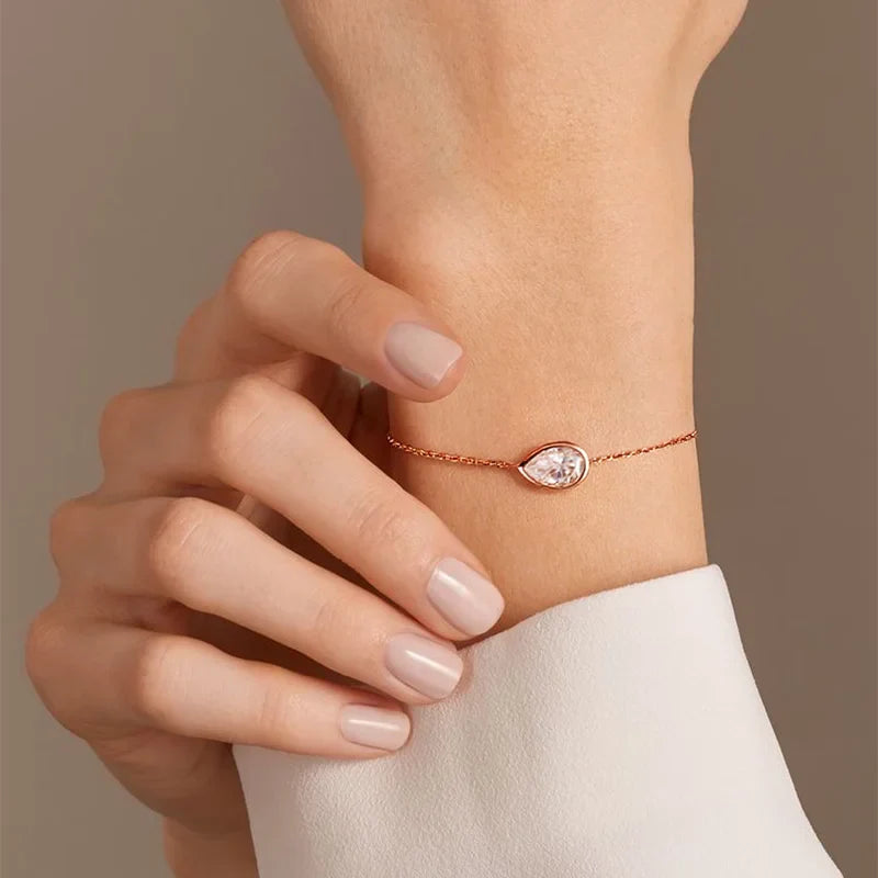 Bezel Setting 1/2CT Pear Marquise Emerald Cut Moissanite Solitaire Link Bracelet Women 925 Silver Diamond Party Wrist Chain