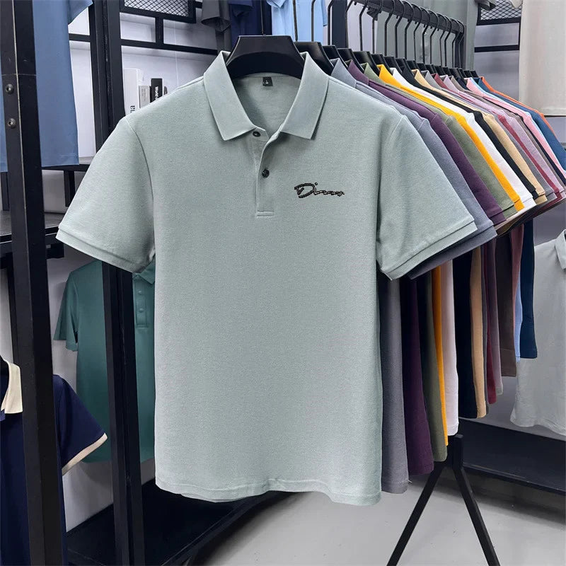 cotton100% hot sale men's new short sleeve polo shirt summer lapel letter printing ventilate t-shirt business classic mans wear