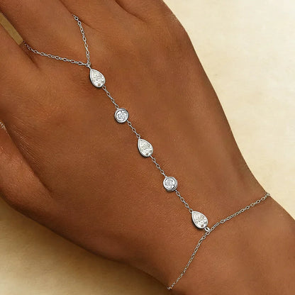 Round/Waterdrop Moissanite Diamond Ring Bracelets for Women 925 Sterling Silver Layering Finger Wrist Chain Adjustable