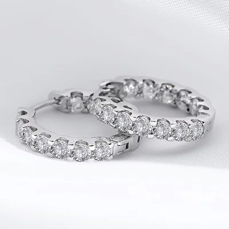 18k Plated Total 2.6CT Full Moissanite Hoop Earring for Women Sparkling Wedding Party Earring 925 Sterling Silver Jewelry
