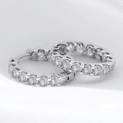 18k Plated Total 2.6CT Full Moissanite Hoop Earring for Women Sparkling Wedding Party Earring 925 Sterling Silver Jewelry