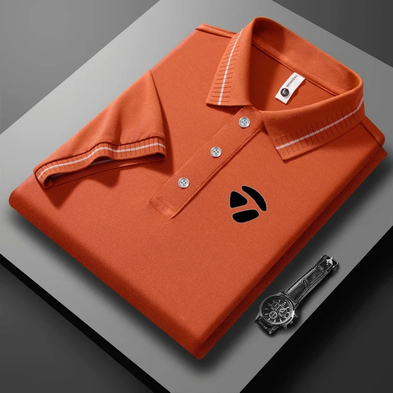 2026 New Men's Polo Collar T-shirt Short Sleeved Casual Sweat Absorbing Breathable T-shirt Men's Top