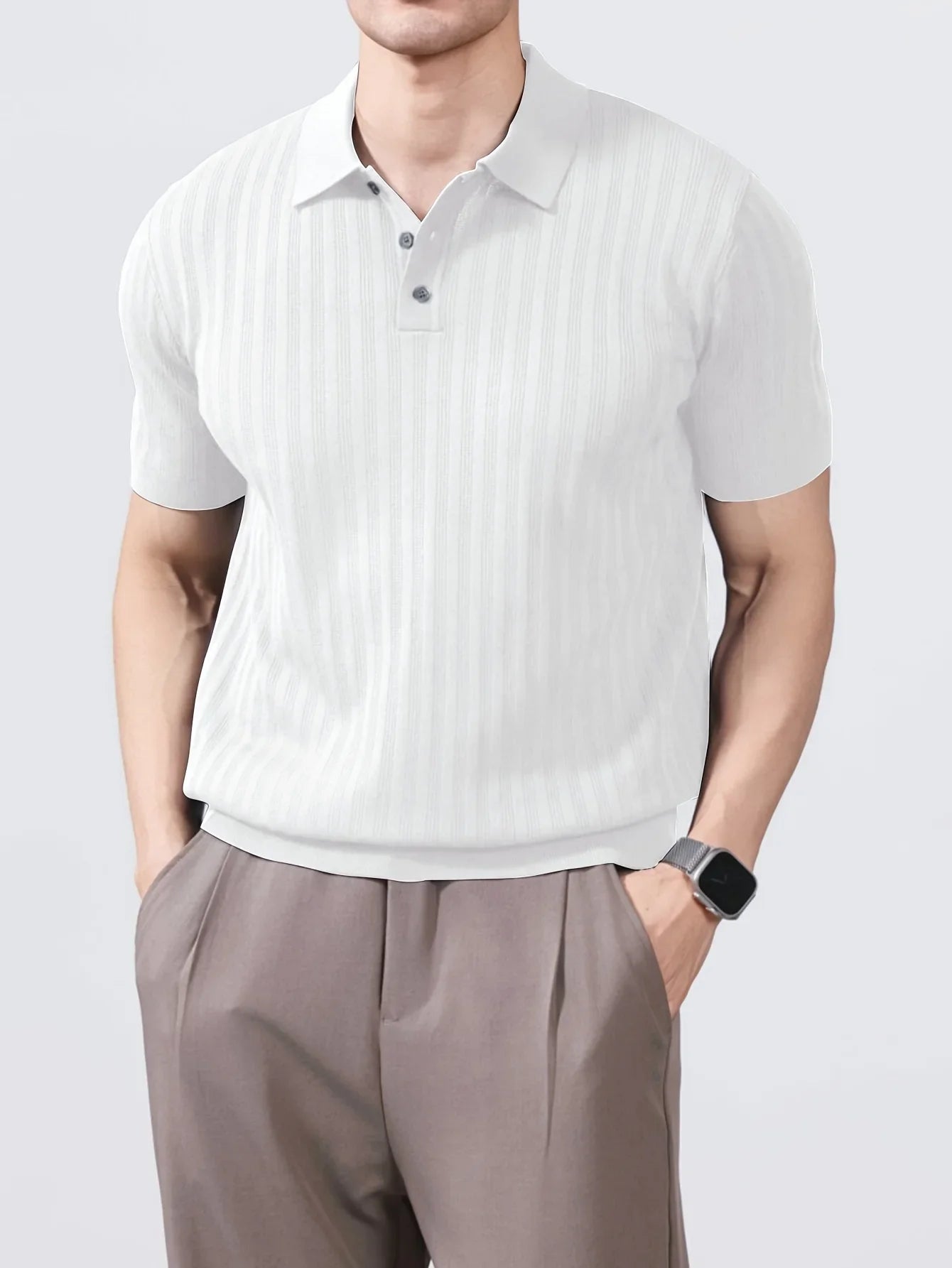 Cool and stylish men's ice-cold silk knitted polo shirt for summer, trendy brand polo shirt with a collared design, perfect for