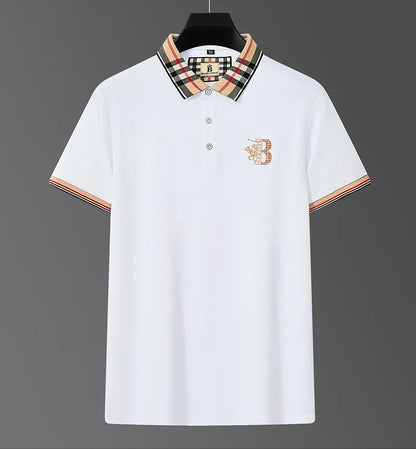 Luxury brand short sleeve men's polo shirt summer high-end fashion plaid embroidery lapel casual T-shirt breathable cotton top