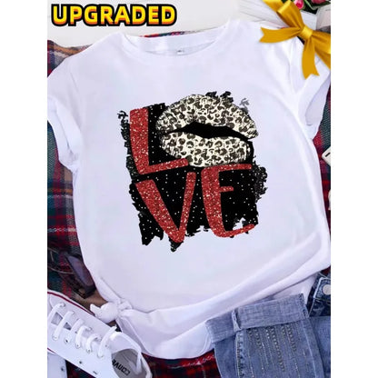 American Retro Letters Love White T-shirt Women Short Sleeve Round Neck Loose Large Size Casual Top Oversized