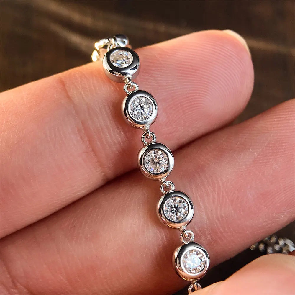 3mm Moissanite Bracelets for Women Girls 15-20cm Adjustable Chain 925 Sterling Silver Plated 18k Dainty Bubble Bracelet