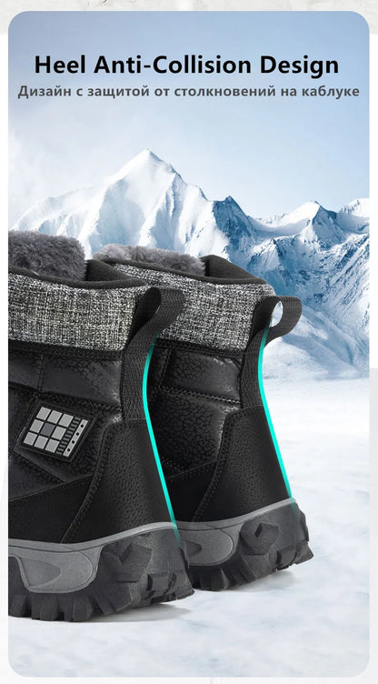 New Warm Plush Men's Snow Boots Lace Up High Top Men's Boots Waterproof Winter Ankle Boots Outdoor Anti-Slip Men Hiking Boots