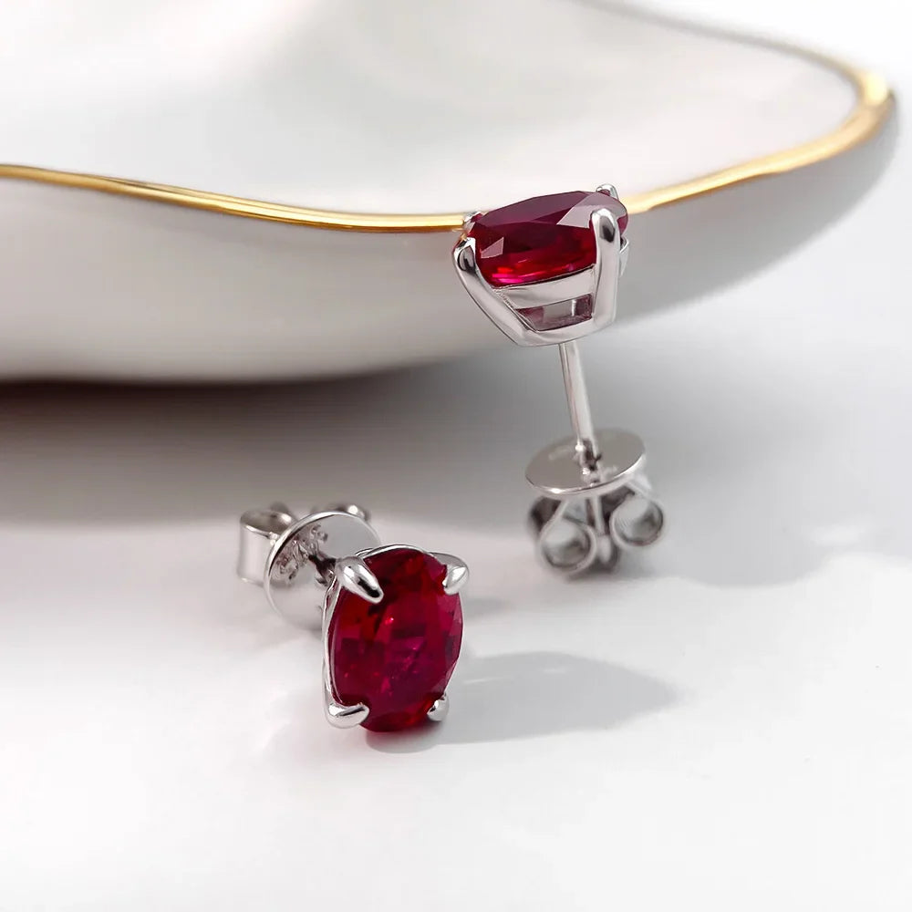 5*7mm Oval Cut Ruby Emerald Moissanite Stud Earrings Lab Grown For Women Man Unisex Gemstone Party 925 Silver Earring Gift