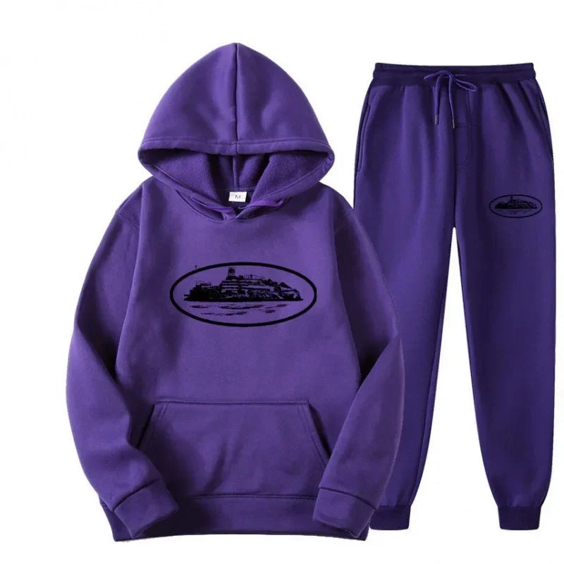 Loose Unisex Fleece-lined Printed Sweatshirt Hoodie Set Devil Prisoner Pattern New Female Casual Comfortable T