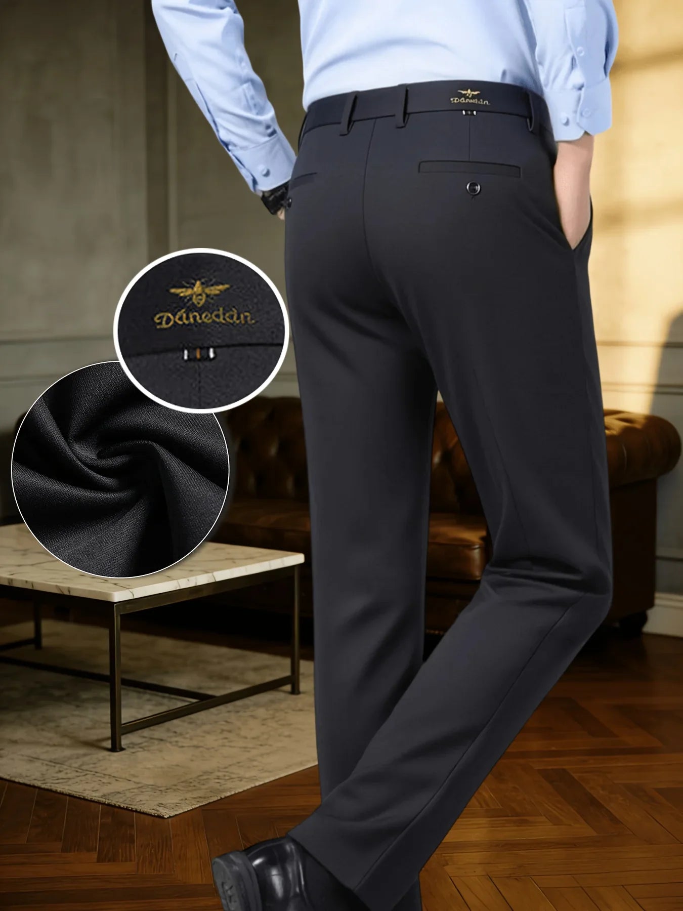 Men's Business Casual Suit Pants Stretch Straight Leg Black Lightweight Breathable Formal Office Work Trousers All Seasons