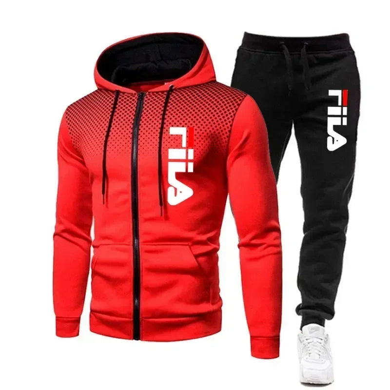 New men's casual jogging fitness sportswear set with zipper hooded jacket and pants set