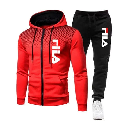 New men's casual jogging fitness sportswear set with zipper hooded jacket and pants set