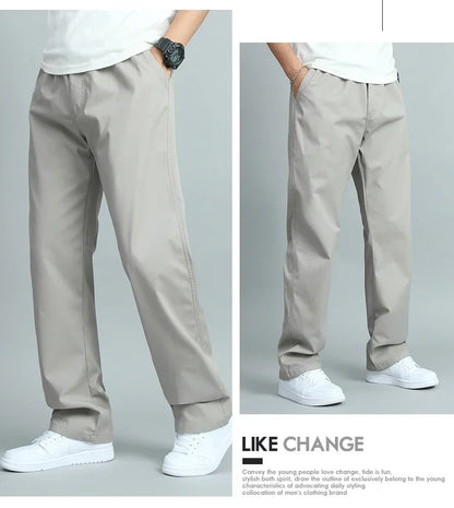 Men's 100% Cotton Cargo Pants Business Relaxed Fit Long Trousers Men Elastic Waist Drawstring Sweatpants Autumn Men Jogger Pants