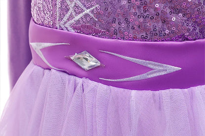 2026 Princess Girl Dress Snow Queen Halloween Cosplay Elsa Party Purple Costume Role Play Clothes Children Outfit Dress