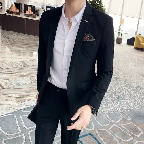 S-7XL Jacket + Pants / Luxurious High -end Brand Solid Color Men's Casual Business Slim Suit Two -piece Suit Groom Wedding Suit