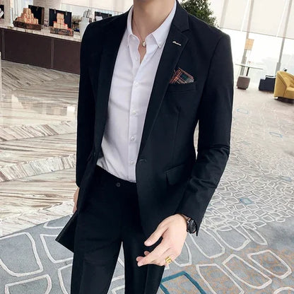 S-7XL Jacket + Pants / Luxurious High -end Brand Solid Color Men's Casual Business Slim Suit Two -piece Suit Groom Wedding Suit