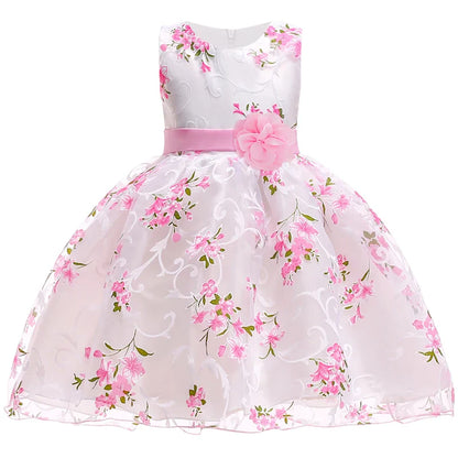 Summer Pink Flower Dress For Girls Kids Clothes Party Wedding Bridesmaid Girl Dresses Birthday Children Clothing Costumes 3 10 Y