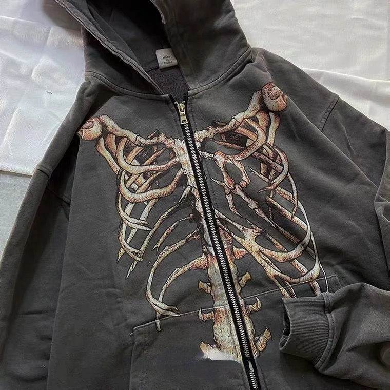 Zipper Hoodie Y2K Harajuku goth Long Sleeve Sweatshirt Oversized Hooded Jacket Gothic Loose Streetwear Skull Anime Men Women