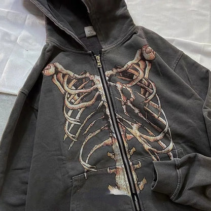 Zipper Hoodie Y2K Harajuku goth Long Sleeve Sweatshirt Oversized Hooded Jacket Gothic Loose Streetwear Skull Anime Men Women
