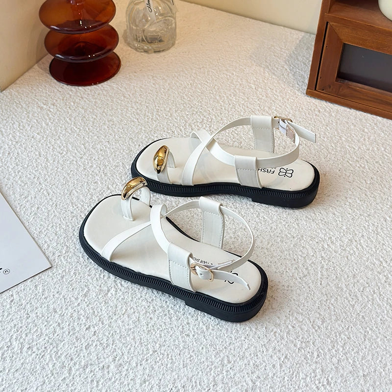 Summer New Kids Beach Sandals Clip-toe Outdoor Girls Roman Sandals School Fashion Cross-tied Children's Flat Sandals Non-slip