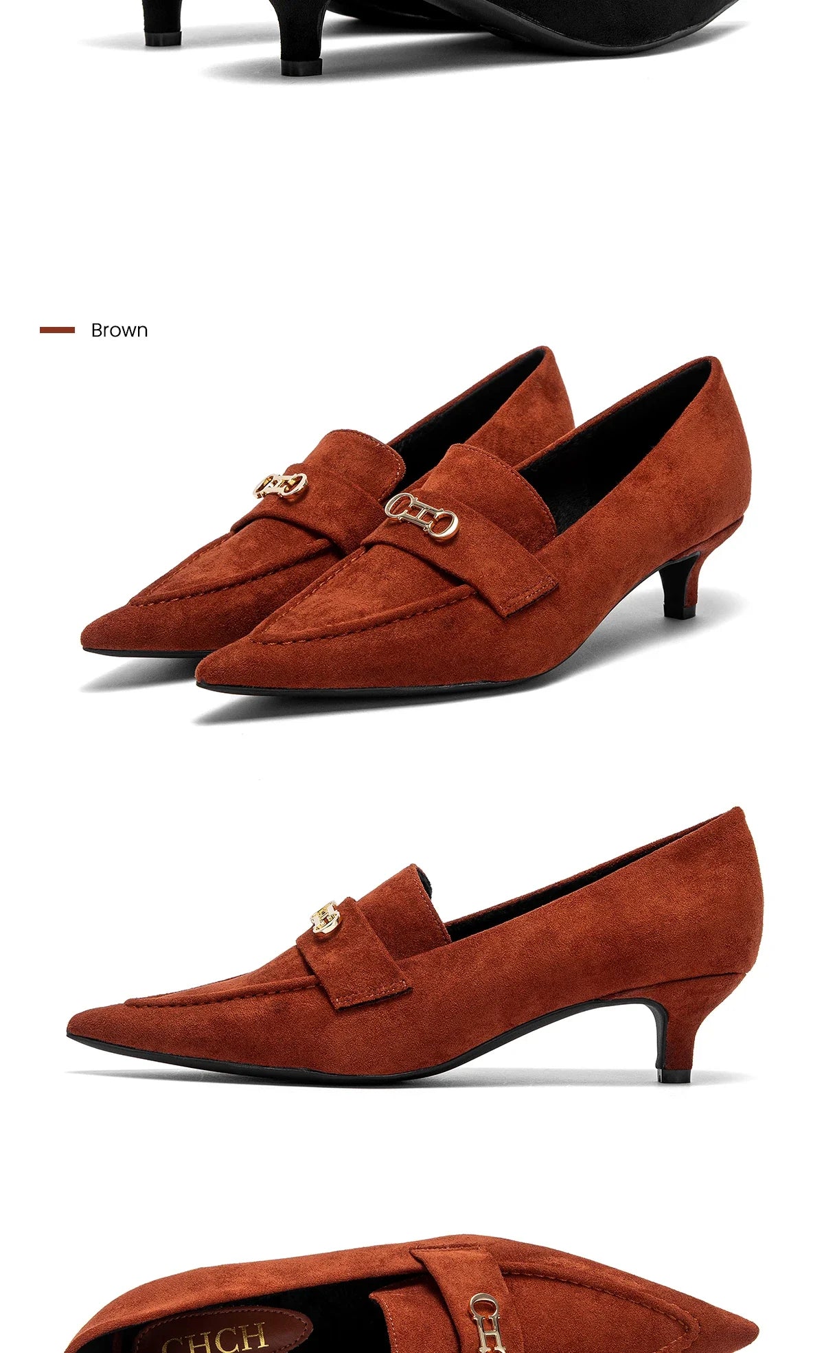 Women's Pointed Toe Leather Shoes Low Heel Casual Shoes Spring and Autumn Fashion Trend Shoes Retro Style Brown