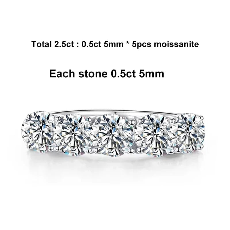 5mm 6.5mm Full Moissanite Ring for Women S925 Sterling Silver Eternity Sparkling Diamond Band Wedding Rings Jewelry